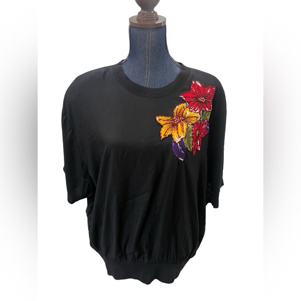 Laura & Jayne Two Collection Vintage Black Floral Beaded Blouse size 24W